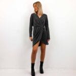 SHINY V-NECK LS DRESS