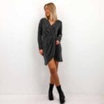 SHINY V-NECK LS DRESS