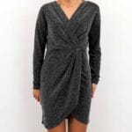 SHINY V-NECK LS DRESS