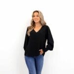 LYDIA LS V-NECK SMOCK TOP
