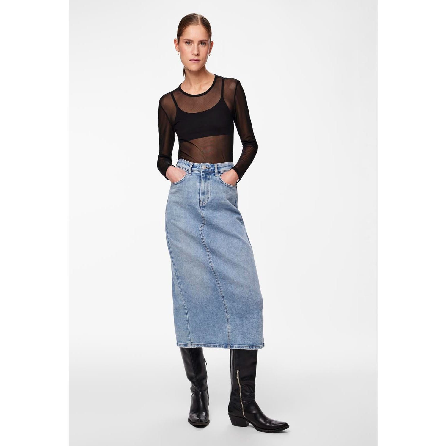 BELLA MW LONG DENIM SKIRT