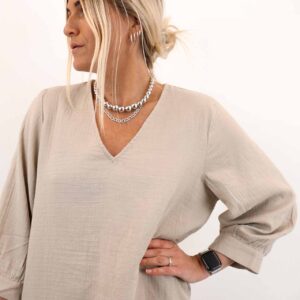 LANIA 3/4 V-NECK MIDI DRESS