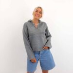 OBJELLY RE L/S ZIP KNIT PULLOVER