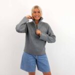 OBJELLY RE L/S ZIP KNIT PULLOVER