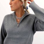 OBJELLY RE L/S ZIP KNIT PULLOVER