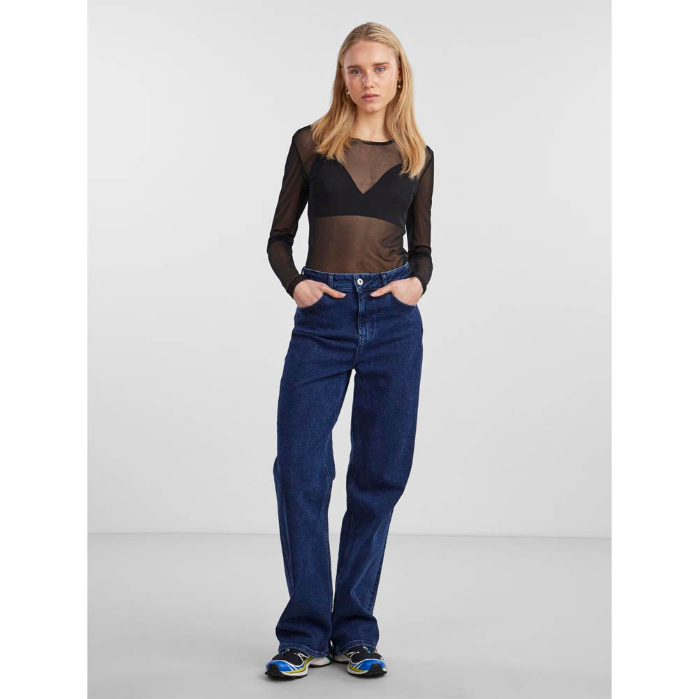 PIECES Pcninni Maglietta A Maniche Lunghe Donna In Mesh Trasparente - Girocollo, Curvy, Morbida E Combinabile - Noos BC Qx