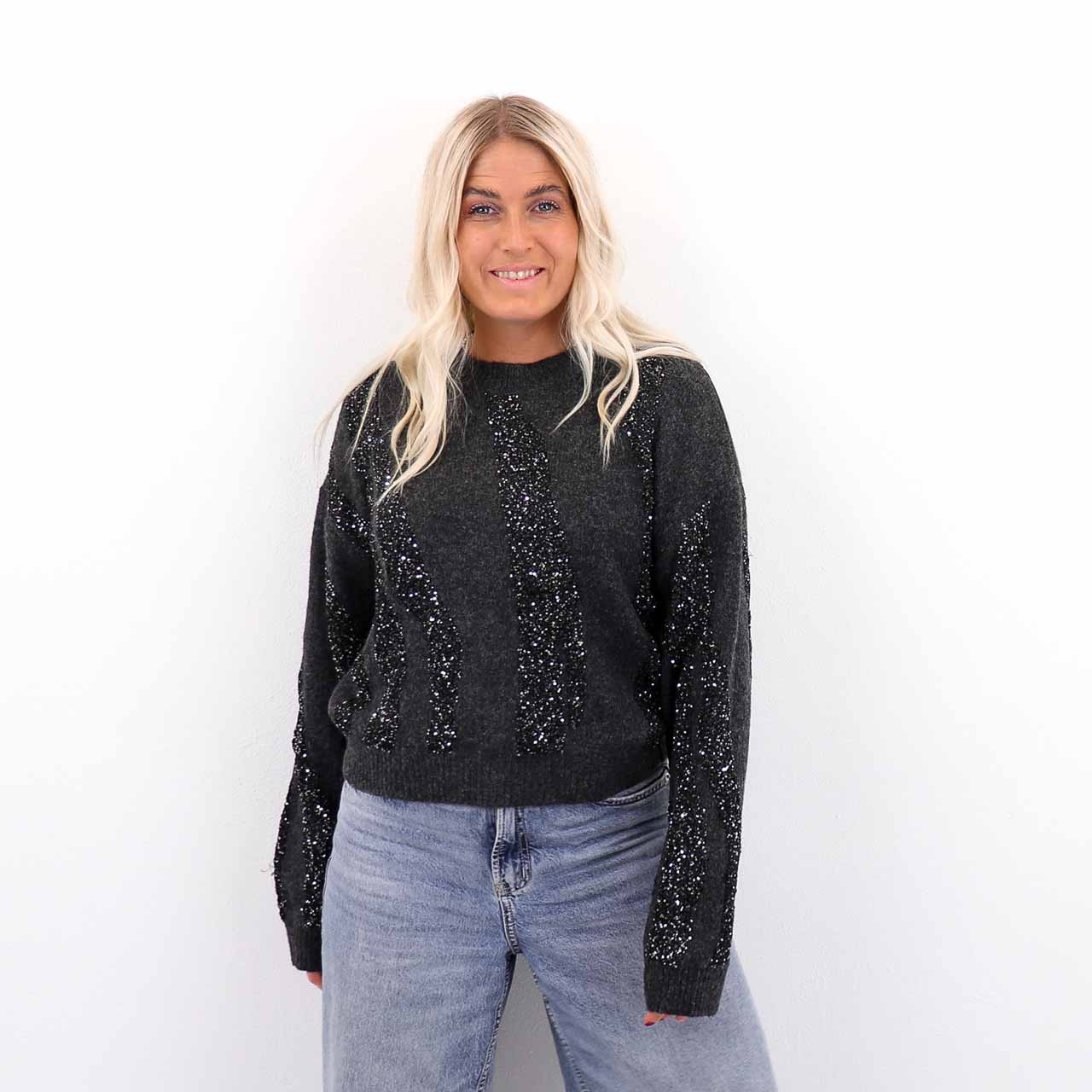 PCRADA LS O-NECK SEQUIN KNIT