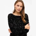 VIFAITH BOAT NECK L/S SEQUIN TOP