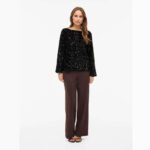VIFAITH BOAT NECK L/S SEQUIN TOP
