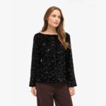 VIFAITH BOAT NECK L/S SEQUIN TOP