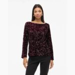 VIFAITH BOAT NECK L/S SEQUIN TOP
