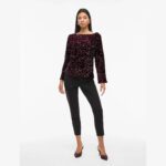 VIFAITH BOAT NECK L/S SEQUIN TOP