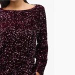 VIFAITH BOAT NECK L/S SEQUIN TOP