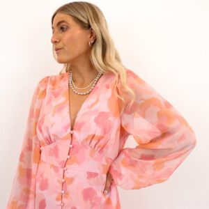 VIKELIA LS PUFF SLEEVE MIDI DRESS