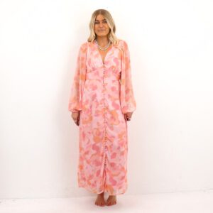 VIKELIA LS PUFF SLEEVE MIDI DRESS