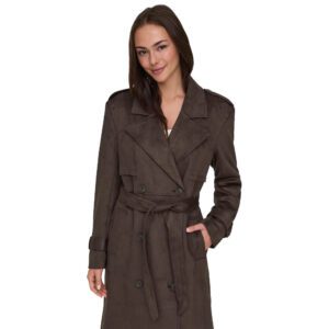 ONLINA LONG FAUX SUEDE TRENCHCOAT