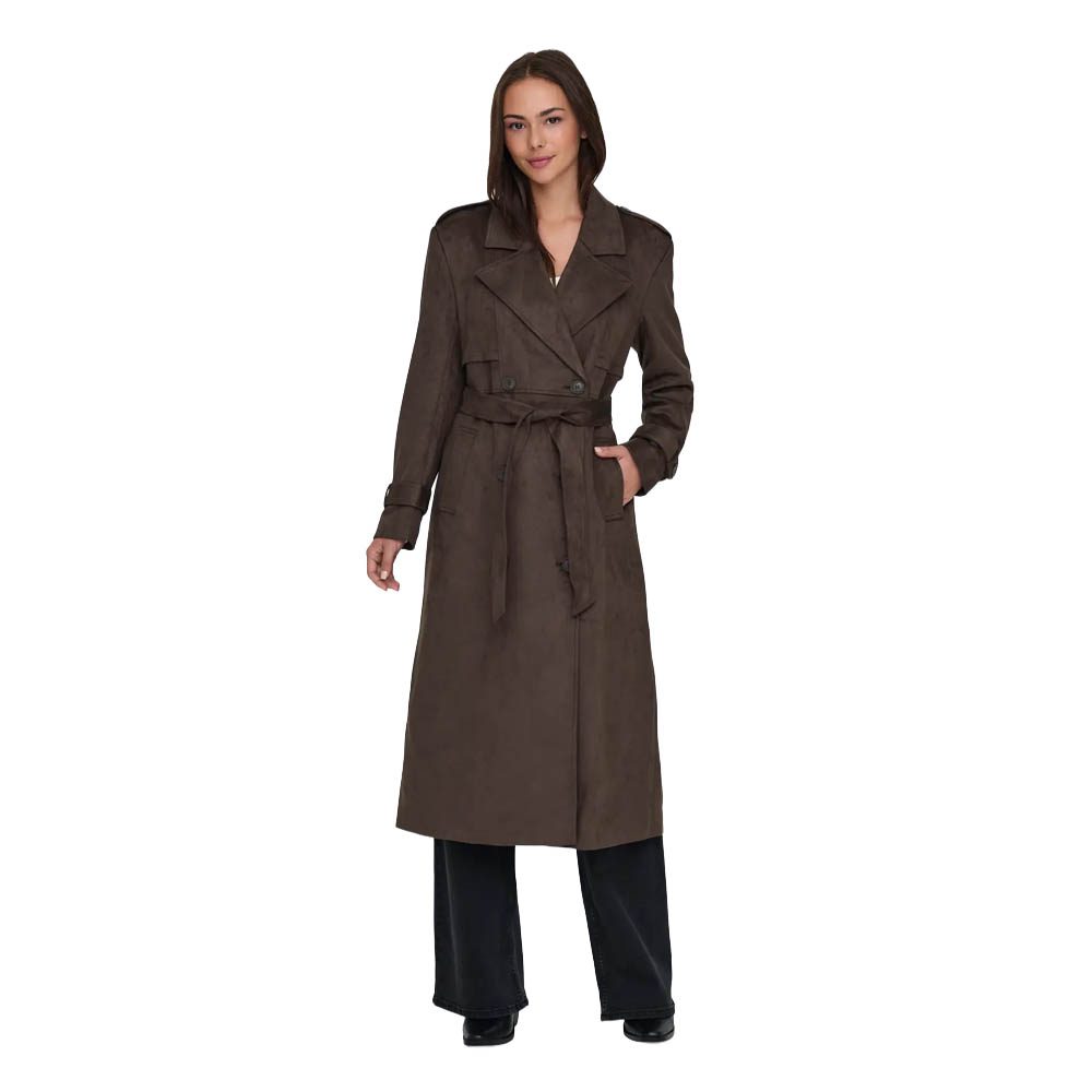 ONLINA LONG FAUX SUEDE TRENCHCOAT