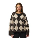 PCALVA LS LOOSE CHECK KNIT CARDIGAN
