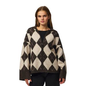 PCALVA LS LOOSE CHECK KNIT CARDIGAN