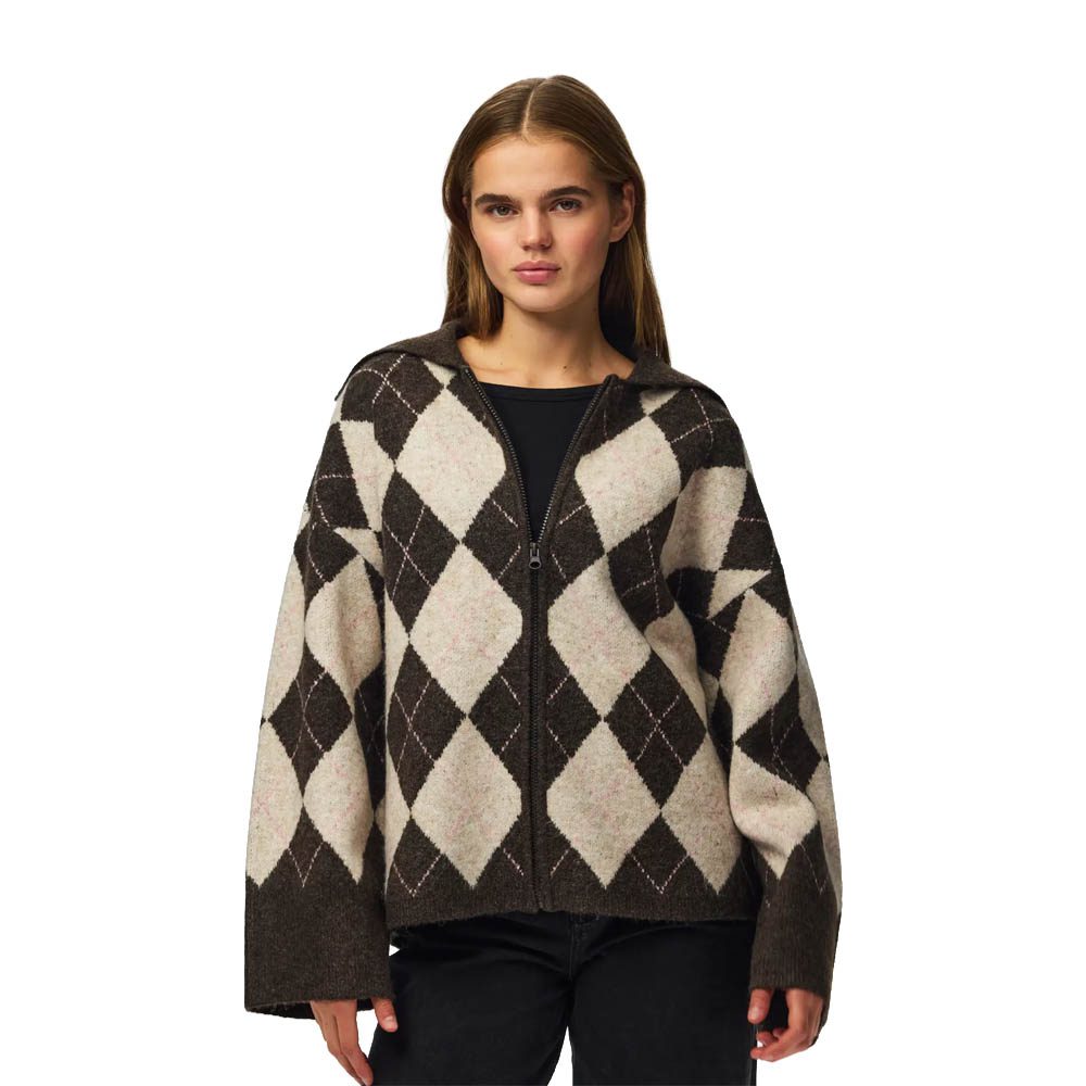 PCALVA LS LOOSE CHECK KNIT CARDIGAN