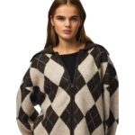 PCALVA LS LOOSE CHECK KNIT CARDIGAN