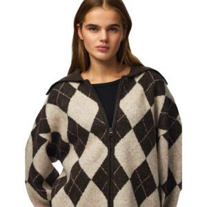 PCALVA LS LOOSE CHECK KNIT CARDIGAN