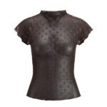 JXMINNA DOT MESH SS HIGH NECK TOP